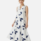 Vestit Maxi amb Estampat de Fulles – Elegant Escot en V Sense Mangues per Estiu