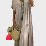 Linnea – Vestit maxi suau amb volants i escot en forma de V