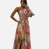 Vestit Fluït Elegant d'Un Espatlla per a Esdeveniments d'Estiu