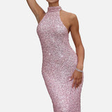 Vestit Maxi de Coll Halter amb Silueta Elegant i Ajustada