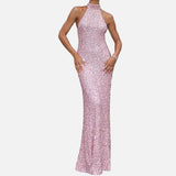 Vestit Maxi de Coll Halter amb Silueta Elegant i Ajustada