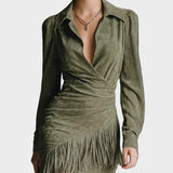 Vestit Mini Verd de Viscosa amb Escot en V
