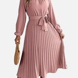 Vestit Midi Elegants de Convidada de Casament Plisat amb Cintura Ajustada