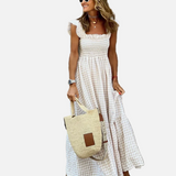 Vestit Maxi de Gingham amb Mangues Volants per a l'Estiu
