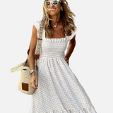 Vestit Maxi de Gingham amb Mangues Volants per a l'Estiu