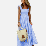 Vestit Maxi de Gingham amb Mangues Volants per a l'Estiu