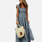 Vestit Maxi de Gingham amb Mangues Volants per a l'Estiu