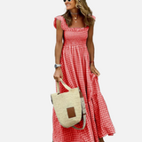 Vestit Maxi de Gingham amb Mangues Volants per a l'Estiu