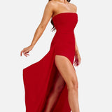 Vestit d'Convidada de Casament Sense Tirants amb Abertura Fins a la Cuixa