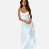 Vestit Maxi d'Convidada de Boda Sense Mangues i amb Cos Fruncit