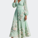 Patricia - Vestit Midi de Chiffó Verd Clar amb Plecs Florals