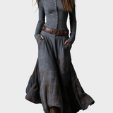 Helena - Vestit maxi de ante blau marí amb cinturó