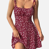 Vestit mini floral per a dona amb tirants lligats i baix acampanat