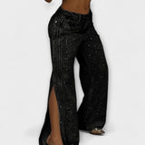 Nola - Pantalons de cintura alta amb pedres i botons laterals
