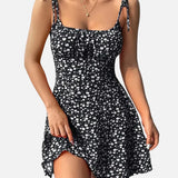 Vestit mini de dona amb estampat floral i tirants lligats