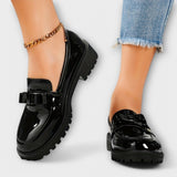 Mocassins Negres Lustrats per Dona amb Llaç