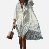 Vestit camisero extragrande per a dona amb estampat artístic i botons a la part davantera