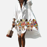 Vestit camisero extragrande per a dona amb estampat artístic i botons a la part davantera