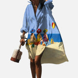 Vestit camisero extragrande per a dona amb estampat artístic i botons a la part davantera
