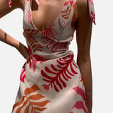 Vestit mini amb estampat tropical per a dona amb llaços ajustables a les espatlles