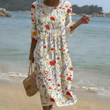 Cristina - Vestit Maxi de Coll Rodó amb Estampat Floral