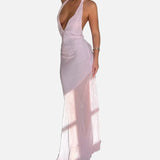 Vestit Maxi de Malla amb Detall de Superposició Transparent de Coll Halter