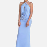 Vestit Maxi de Coll Halter – Vestit de Nit Elegant i Drapejat per a Dones
