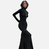 Vestit Maxi de Coll Alt de Màniga Llarga Negre Formal