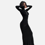 Vestit Maxi de Coll Alt de Màniga Llarga Negre Formal