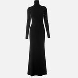 Vestit Maxi de Coll Alt de Màniga Llarga Negre Formal